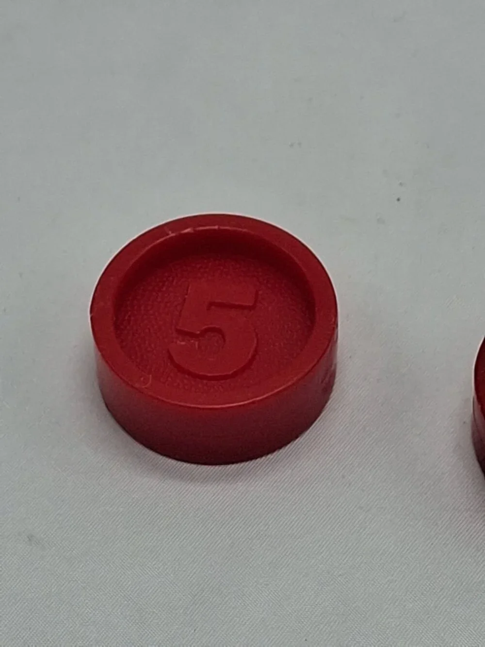2 Vintage Fisher Price Round Plastic Coins 5 Five - Red